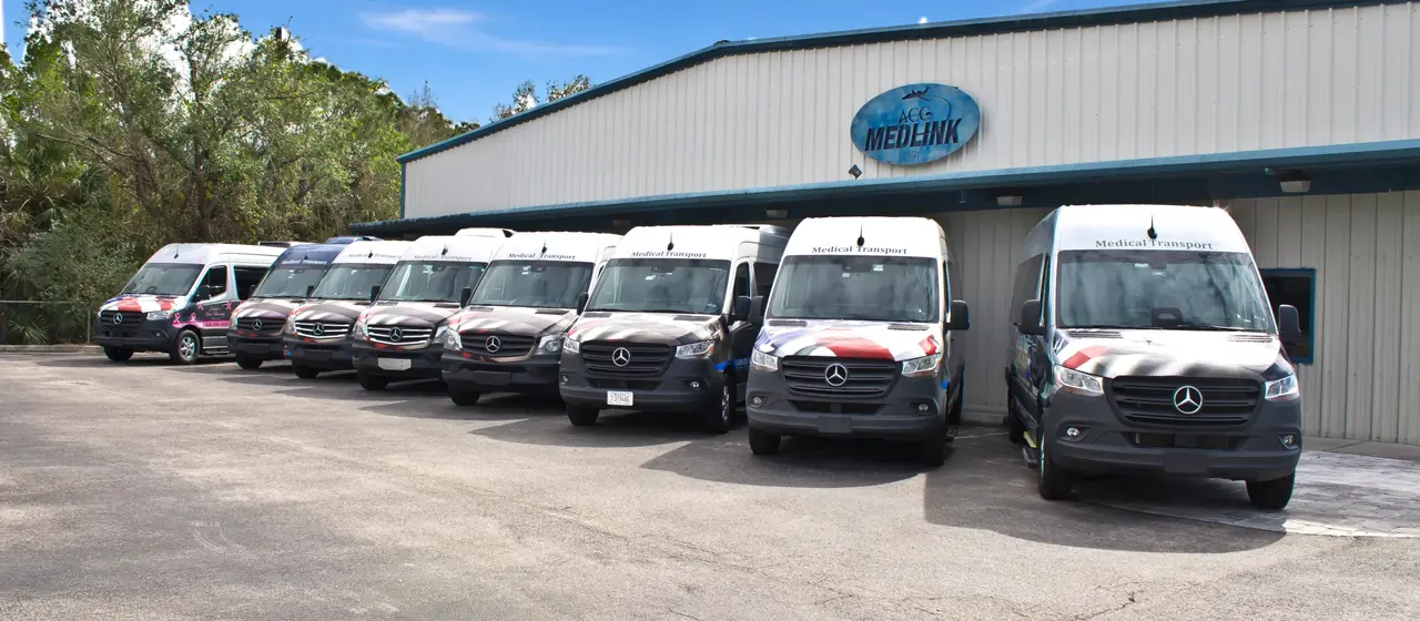 ACC Medlink's Mercedes Sprinter fleet parked in a row at company headquarters
