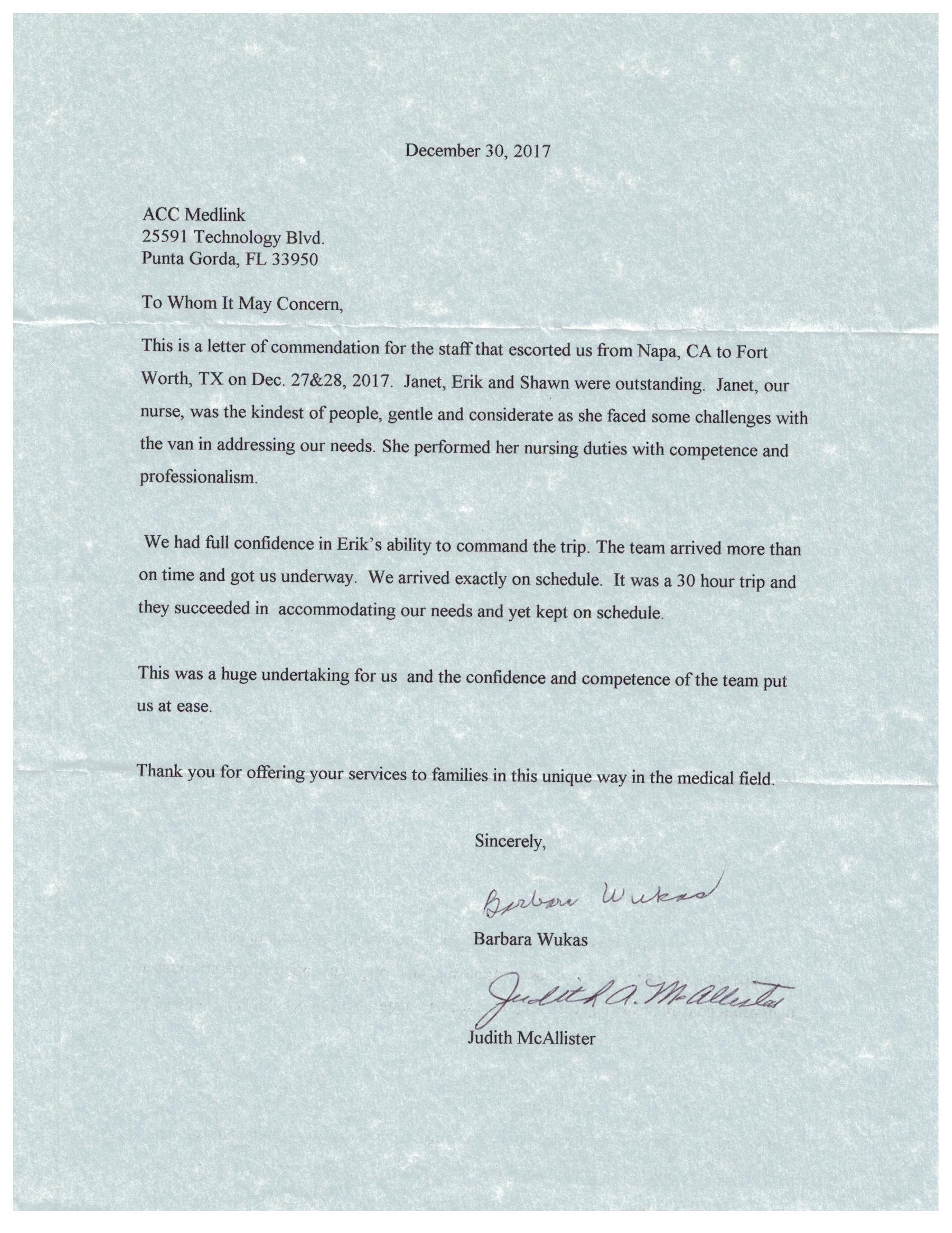 Letter of Commendation